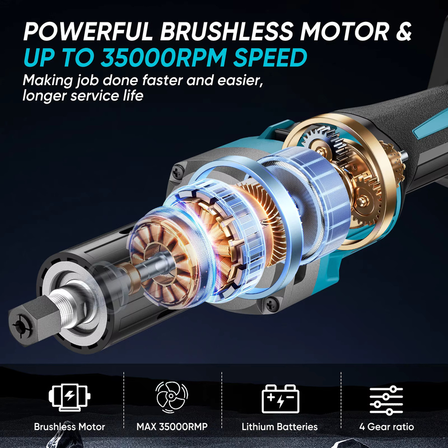 Makita kabelloser bürstenloser Stabschleifer mit 2000 W und 4 Geschwindigkeitsstufen, 35.000 U/min, passend für 18 V Akku, Blau - Bild 2