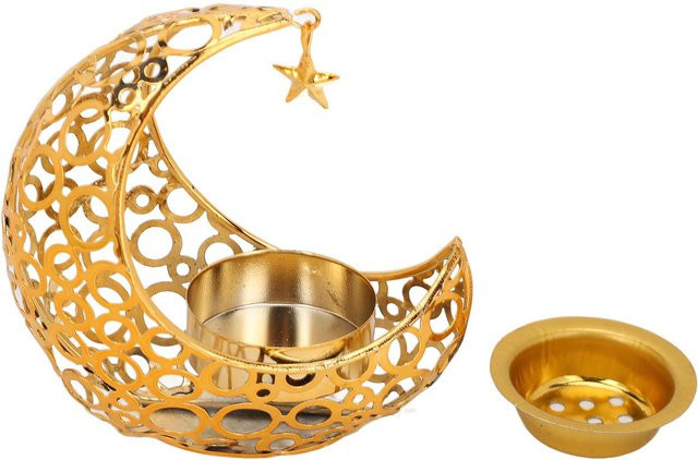Modernes Kerzenständer-Set von Tooarts in Gold und Beige aus Metall mit Mondform für Stumpenkerzen und Tealights - Bild 1
