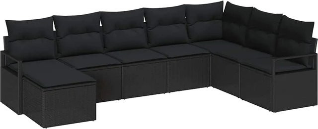 vidaXL Garten-Sofa-Set 8-teilig in Schwarz aus Poly Rattan und Stahl mit Polsterung und Hocker - Bild 1