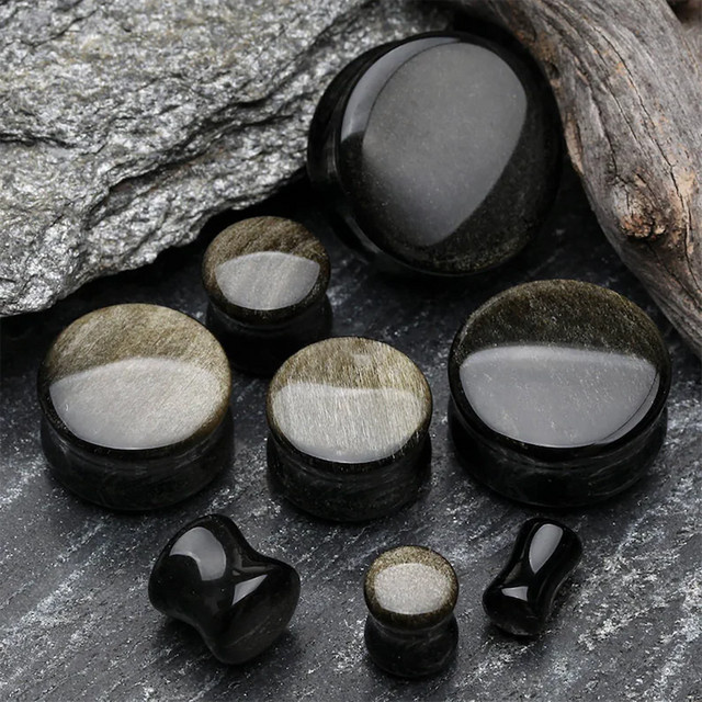 Ohrstöpsel Naturstein, Schwarz, Double Flare Plugs, Unisex - Bild 1