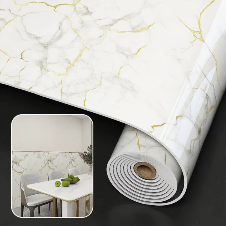 Selbstklebende Marmor-Schaumstoff-Wandaufkleber in Weiß, ölbeständige Fliesenimitation als Wandverkleidung für Küche, Schlafzimmer und Wohnzimmer - Bild 2
