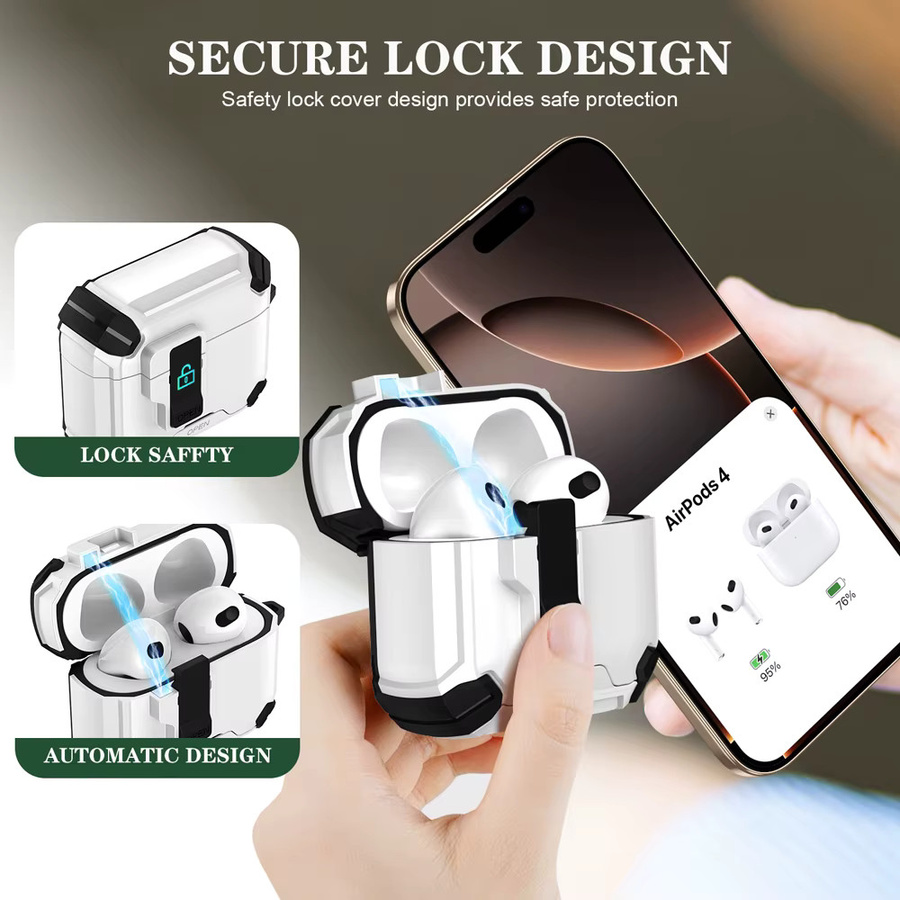Apple Airpods Pro 2 Schutzhülle mit magnetischem Sicherheitsschloss und Telefonhalter in Weiß - Bild 4