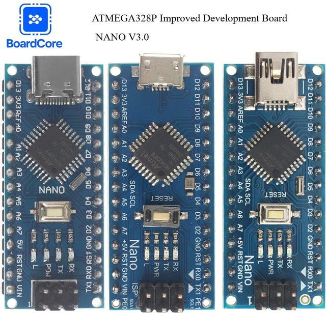 Arduino Nano Controller ATMEGA328P mit Bootloader und CH340 USB-Treiber in Blau mit USB-C, Micro USB und Mini Nano 3.0 Anschlüssen - Bild 1