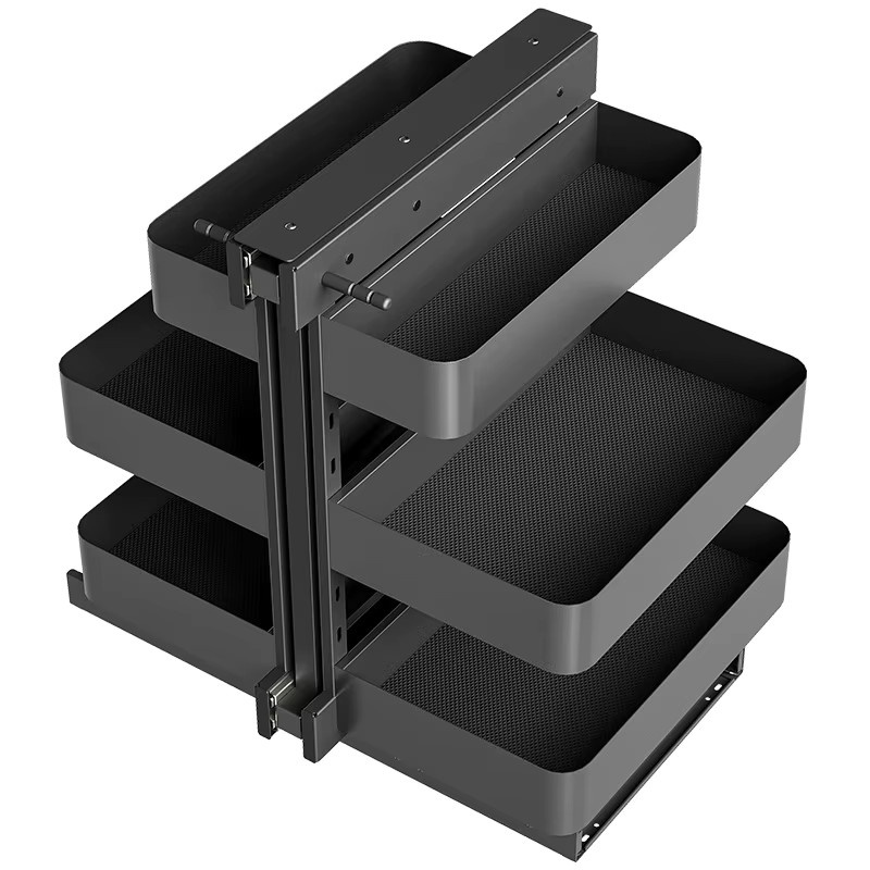 Eckküchenschrank mit Zugkorb, Innenregal und Topfregal aus Aluminiumlegierung in Grau - Bild 3