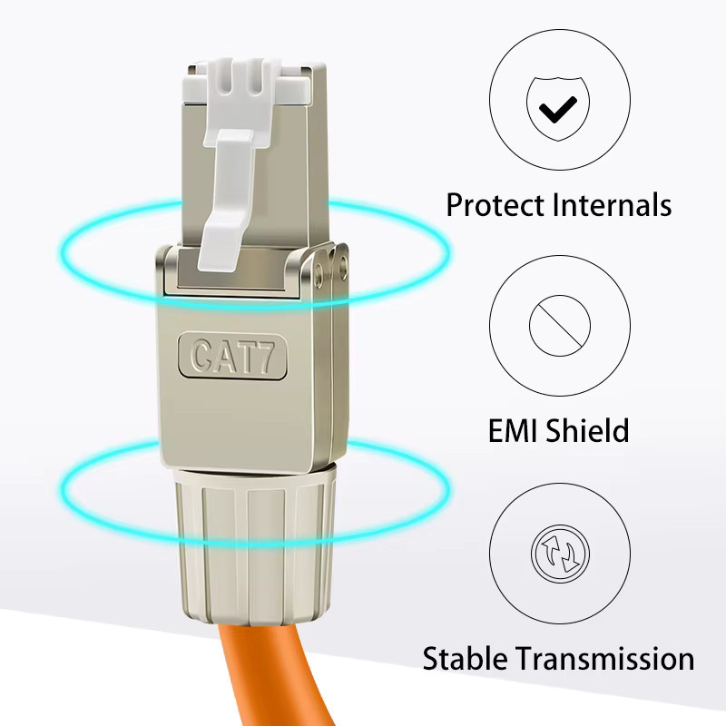 BYXGD Industrielles Ethernet-Kabel Cat.7 in Orange, 600MHz, 10Gbps, hochflexibel mit werkzeugfreiem RJ45-Stecker und doppelter Abschirmung - Bild 2