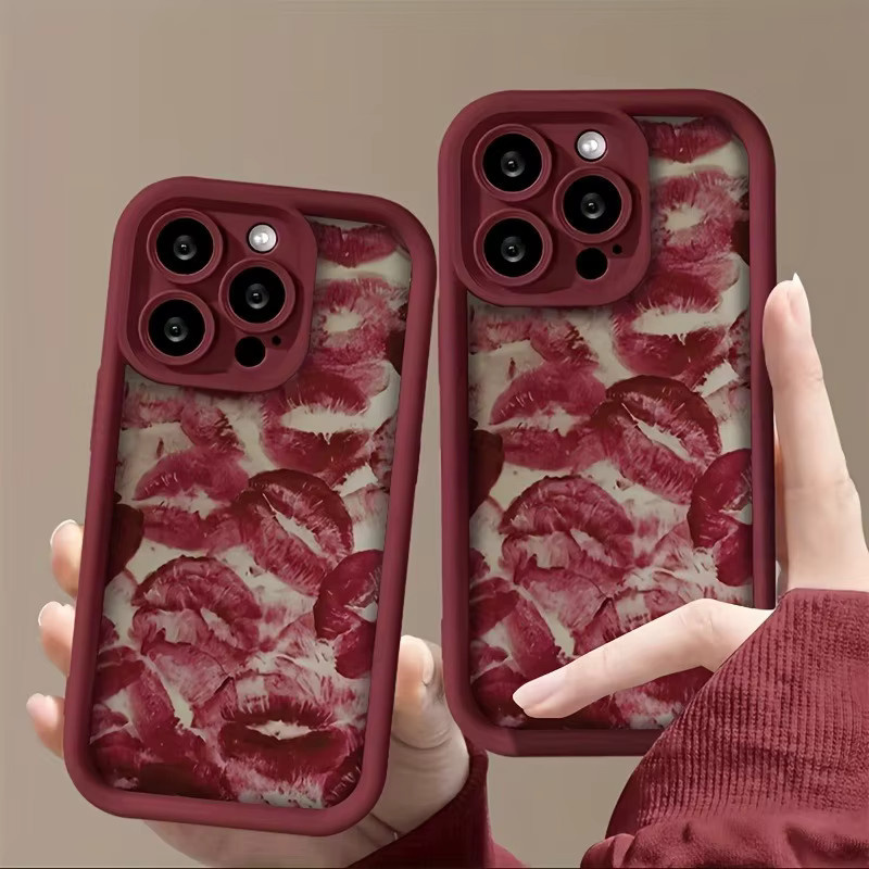Wolkerfly Handyhülle mit Lippen-Druck in Weinrot für iPhone 16 16E 15 Pro Max 14 13 12 11 XS XR X 7 8 Plus - Bild 6