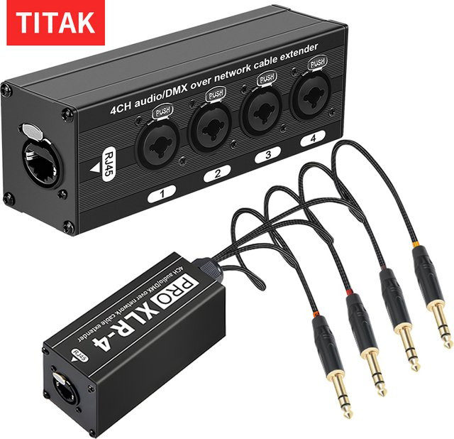 TITAK 4-Kanal XLR zu Ethercon RJ45 Cat6 3-Pin DMX und Audio Extender in Schwarz für Bühnenbeleuchtung, Live-Sound und Aufnahmestudios - Bild 1