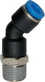 Riegler Steckverschraubung 45 Grad Blaue Serie, drehbar, R 1/8 außen, Durchmesser 6mm, Messing, Blau/Schwarz - Bild 1