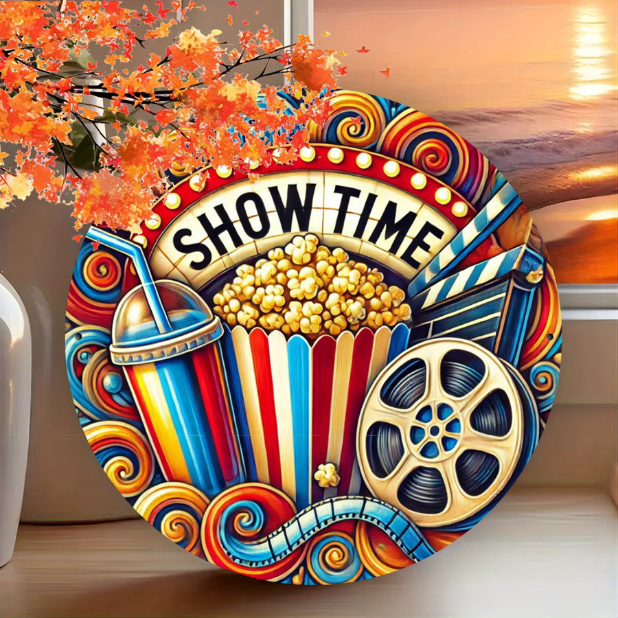 Potdemiel Vintage Cinema & Popcorn Rundes Metallschild in Mehrfarben, Durchmesser: 20 cm - Bild 3
