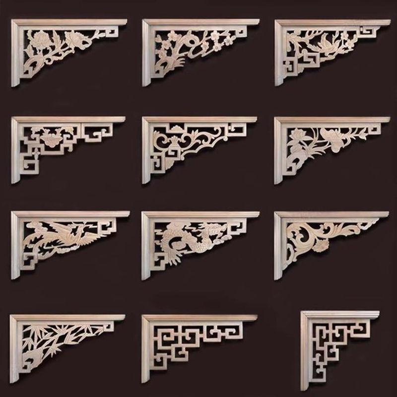MaYupeT Holzgeschnitzter Chinesischer Drache als Eck-Onlay für Möbel und Dekoration, Beige, Floral und Orientalisch - Bild 1
