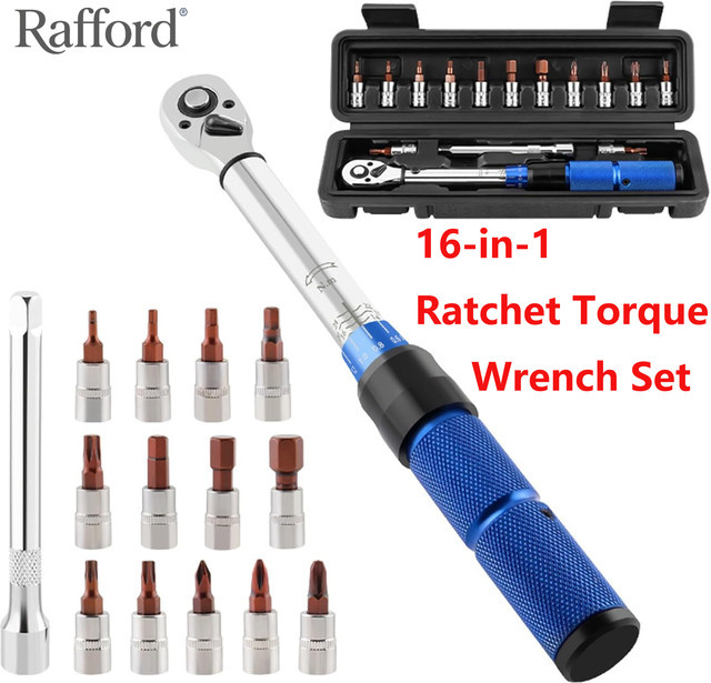 Rafford 1/4 Dual-Richtungs-Ratschen-Torsionsschlüssel-Set mit 72 Zähnen in Silber für Fahrrad und Auto, 2–24 NM, inklusive Kreuzschlitz, Sechskant und Torx - Bild 1