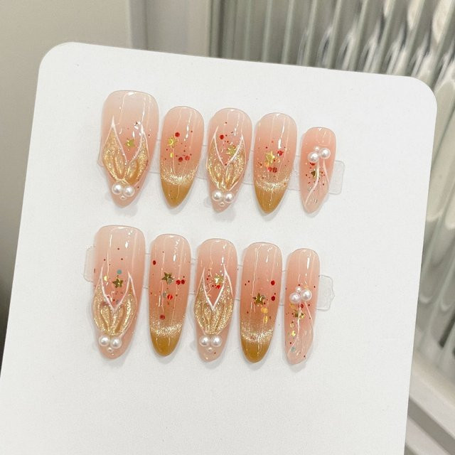 YADORNOS Press On Nails, Gold, Schimmernd, Damen - Bild 1
