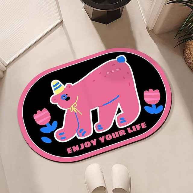 Yiran Furniture Badezimmer Toilettenfußmatte mit Cartoon-Tier-Design in Pink, B/T: 50 x 30 cm - Bild 1