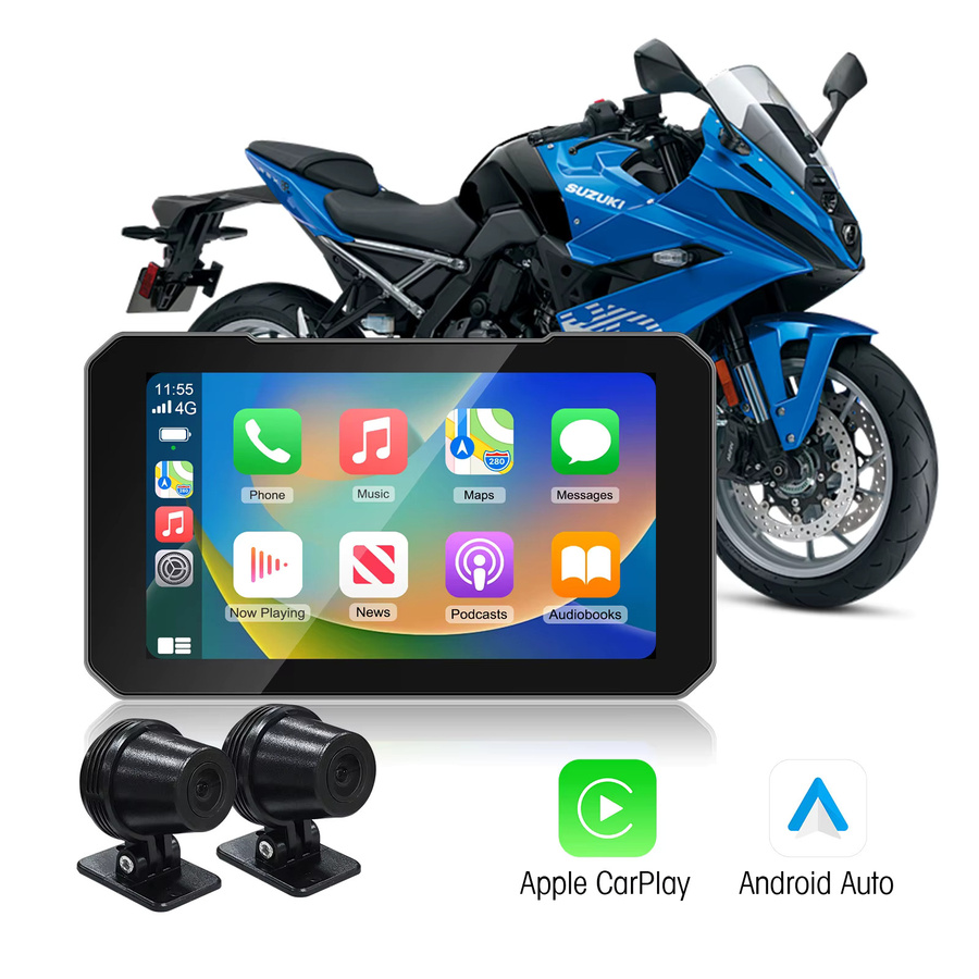 Ezonetronics 5-Zoll-Touchscreen Motorrad-CarPlay-Bildschirm mit kabellosem Android Auto und Dual-Kamera-Unterstützung, Schwarz, IP67 - Bild 5
