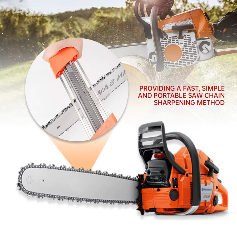 Hormy 2-in-1 Mini-Kettensägen-Schärfer für 3/8 P 4,0mm Sägeketten in Orange mit 2 Stück 5/32 Zoll Feilen - Bild 2