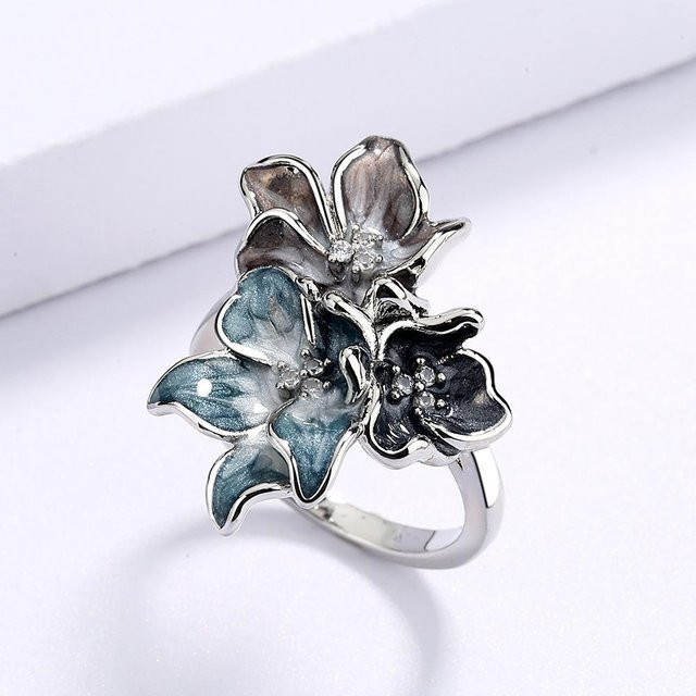 Yiran Jewelry Ring, Epoxy Emaille, Blau, Blume, Damen - Bild 1