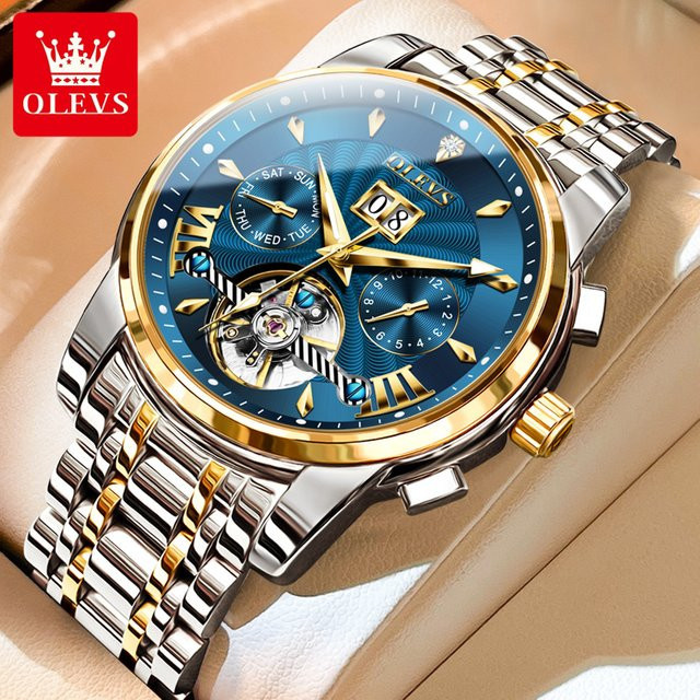 OLEVS Armbanduhr Automatik, Edelstahl, Blau, Herren - Bild 1