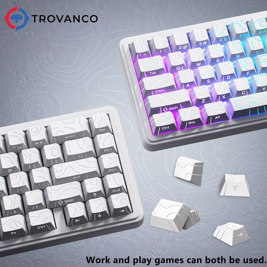 TROVANCO Topografische Tastenkappen mit Konturlinien in Schwarz und Transparent, PBT Material, Cherry-Profil mit seitlichem Aufdruck für mechanische MX-Tastaturen - Bild 2
