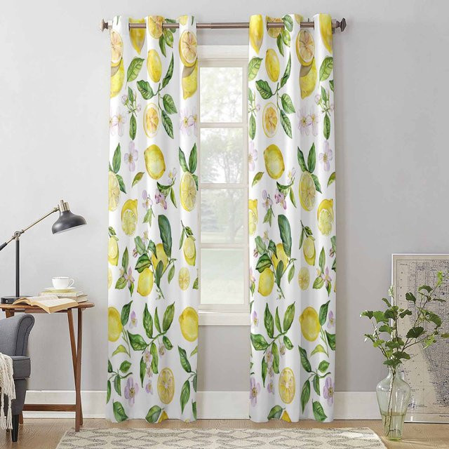 Super Six Vintage Fenster Vorhang mit Zitrone Aquarell Design, halbtransparent, Polyester, B: 135 cm, H: 160 cm - Bild 1