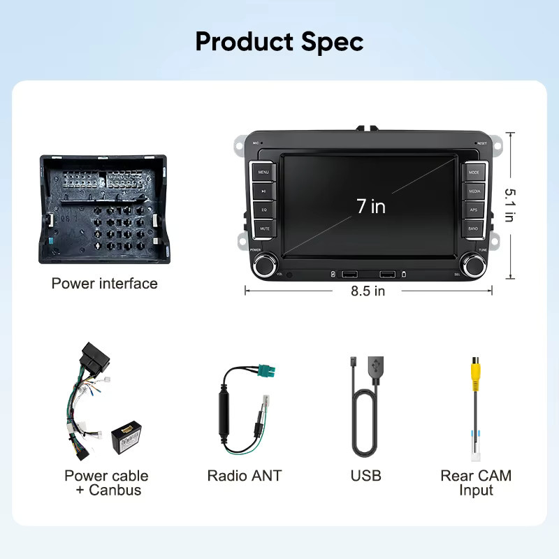 AINAVI 7 Zoll Autoradio mit kabellosem Carplay und Android Auto, HD IPS Touchscreen und Bluetooth, Schwarz, passend für VW Golf 5, T5, Polo 5, Golf 6, Golf Plus, Passat B6, B7, Tiguan und Jetta MK6 - Bild 2
