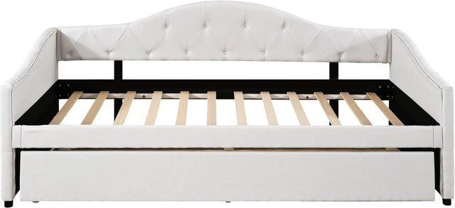 Merax Daybett Schlafsofa mit Ausziehfunktion in Beige und Weiß, B/T/H: 90 x 200 cm - Bild 1