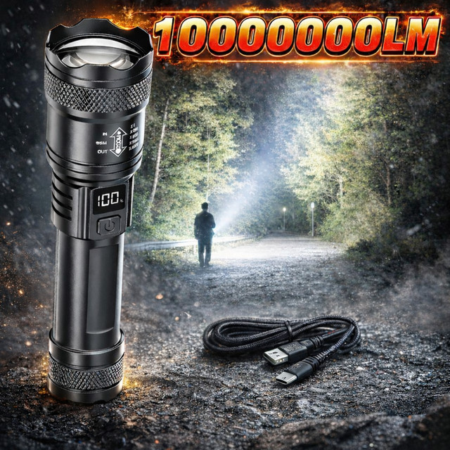 BAIHUAN P50 LED-Taschenlampe in Schwarz, taktische EDC-Handtaschenlampe mit Zoom und wiederaufladbarem Akku für Notfälle - Bild 1