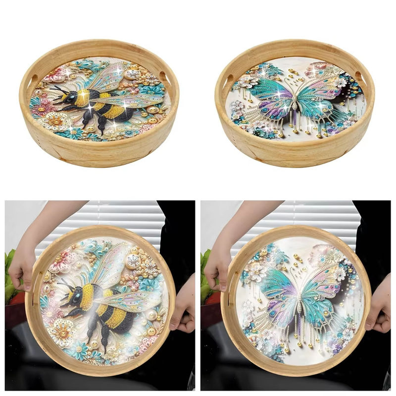 DIY Diamond Painting Set Biene auf rundem Holz Serviertablett, mehrfarbig - Bild 3