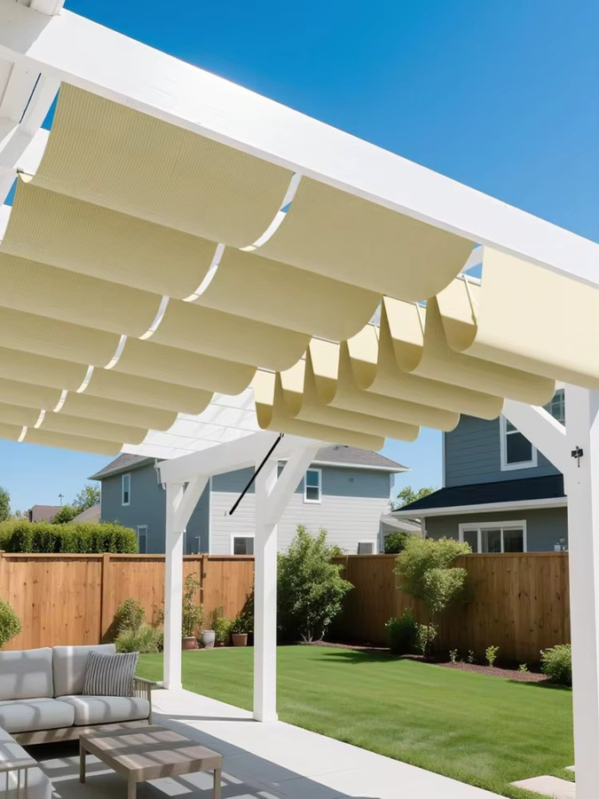 Multifunktionales Sonnensegel aus Polyester in Grün, wasserdichtes und UV-beständiges Pergola-Vordach als einziehbarer Sonnenschutz für den Außenbereich - Bild 7