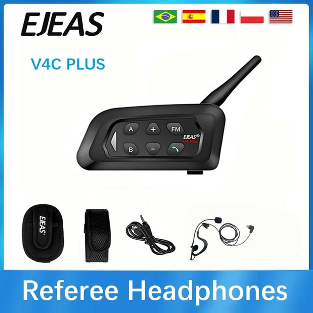 EJEAS V4C Plus Bluetooth-Gegensprechanlage für Fußballschiedsrichter in Schwarz mit 1500 m Reichweite und 4-Benutzer-Vollduplex-Funktion - Bild 1