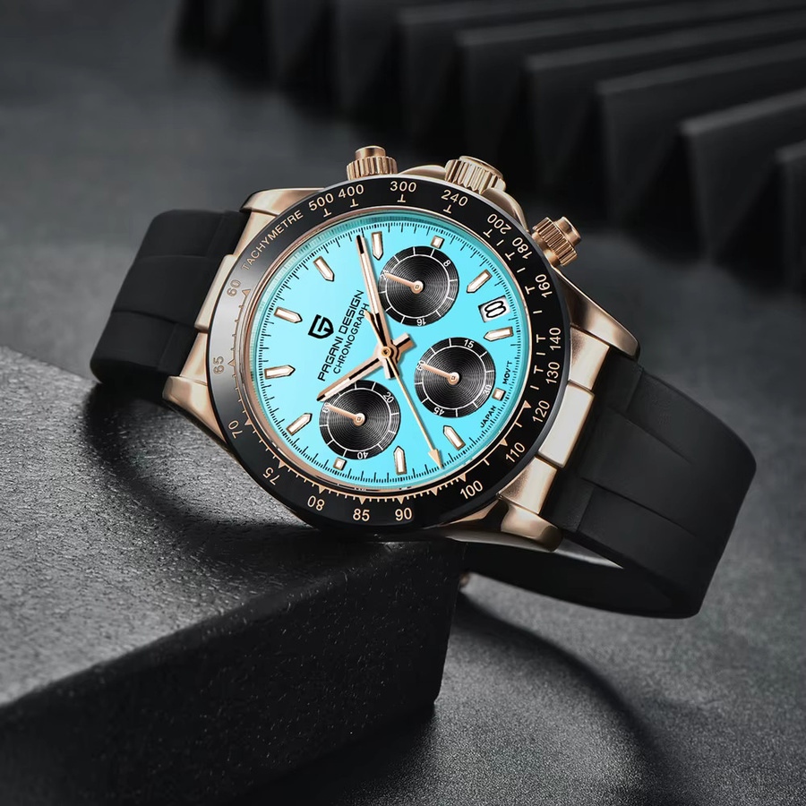 PAGANI DESIGN Chronograph, Quarz, Edelstahl, Gold, Blau, Herren - Bild 3