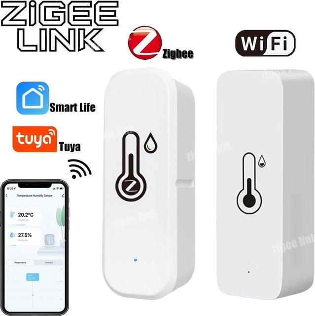 Tuya Intelligenter Temperatur- und Feuchtigkeitssensor in Weiß, kompatibel mit Smart Life und Alexa via Zigbee oder Wifi - Bild 1