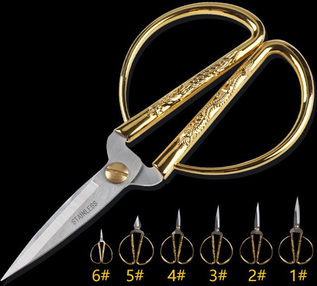 Ergonomische Drachenschere aus Edelstahl in Gold für Stickereien und Näharbeiten - Bild 1