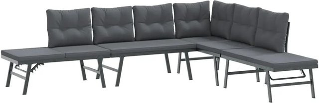 Set aus 4 furnicato Gartenbänken aus pulverbeschichtetem Stahl mit Kissen in Schwarz und Anthrazit B/T/H: 173 x 118 x 76 cm - Bild 1