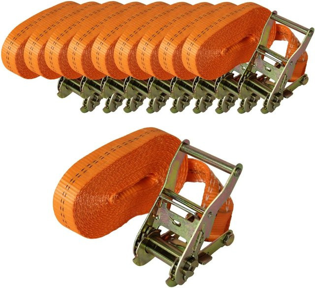 TRUTZHOLM 10er Set Profi Ratschen Spanngurte in Orange mit 2t Tragkraft und 6m Länge - Bild 1