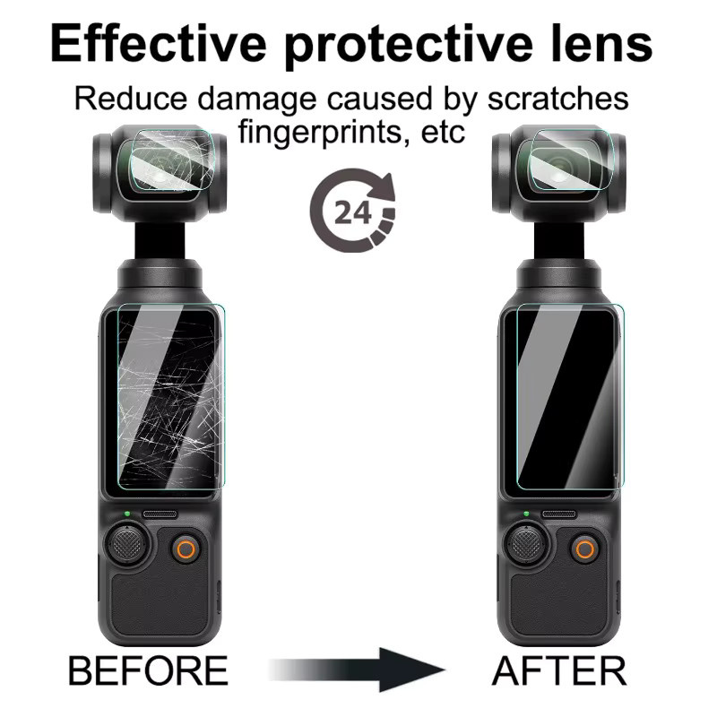 DJI Schutzfolie aus gehärtetem Glas für DJI OSMO Pocket 3 und Pocket 4, transparentes Display- und Objektivschutz-Set - Bild 3