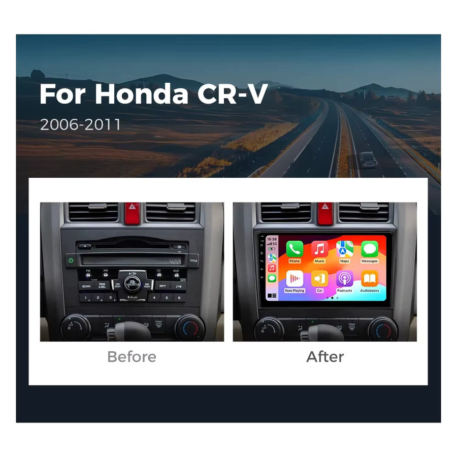 TIEYEZ Android 16 Autoradio Multimedia-Player mit GPS und Android Auto sowie CarPlay für Honda CRV 3 RE (2007-2011), Schwarz - Bild 1