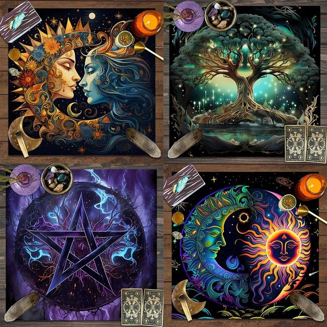 Talob Tischdecke mit Pentagramm, Mondphasen und Lebensbaum-Design für Astrologie-Spiele - Bild 1