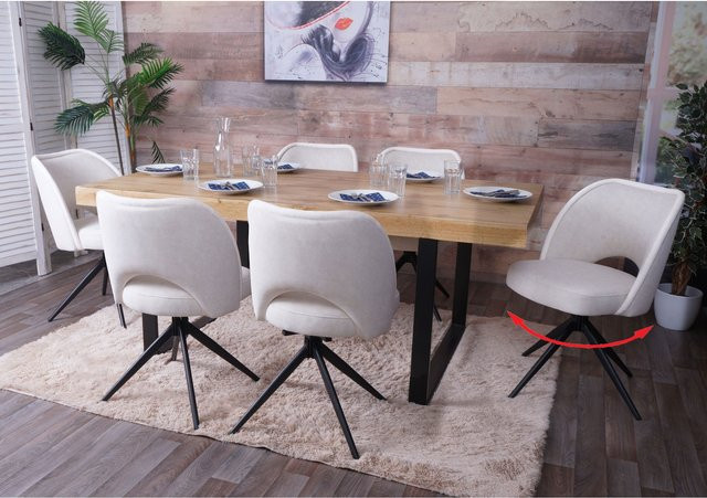 6er-Set MCW Esszimmerstuhl N72 in Beige, drehbar mit Auto-Return Funktion, Polsterstuhl aus Textilstoff mit Öko-Tex Zertifizierung - Bild 1