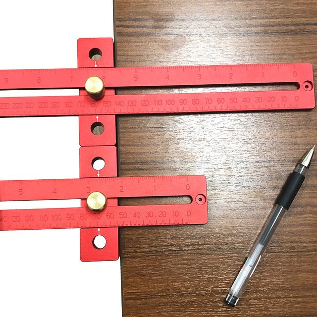 ETOPOO T-Typ Lochlineal aus Aluminiumlegierung in Rot mit Skala zur Holzbearbeitung und Markierung - Bild 1