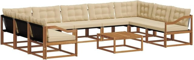 vidaXL Outdoor-Sofagarnitur 10-teilig aus massivem Akazienholz mit Textilene und Kissen in Natur und Beige - Bild 1