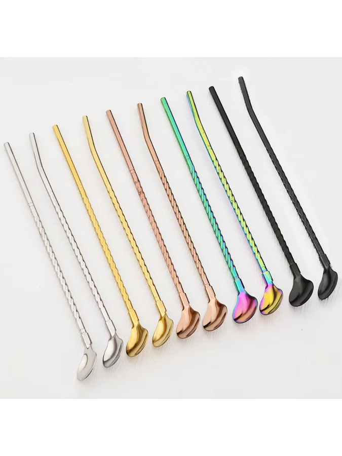 Zoseil 8er Set Edelstahl Trinkhalme mit Löffel als 2-in-1 Strohhalm Set in Silber und Multicolour für Milchshakes, Cocktails, Kaffee und Säfte - Bild 5