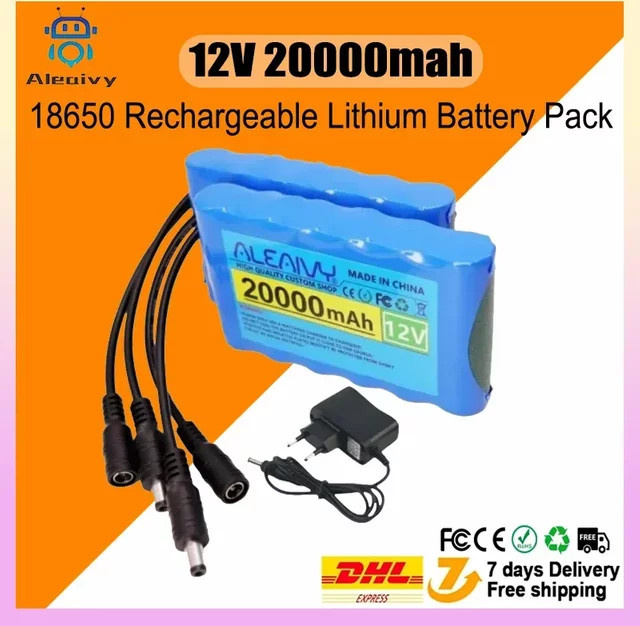 Aleaivy Lithium-Ionen-Akku Pack 12,6 V mit 20000 mAh, Blau, inklusive 12,6 V 1A Ladegerät und DC-Stecker - Bild 1