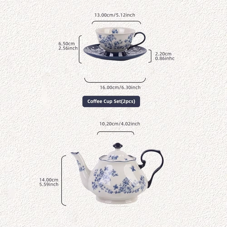 SHUNXIANG Keramik-Teeservice aus blau-weißem Porzellan mit Teekanne und Tassen im floralen Design - Bild 4