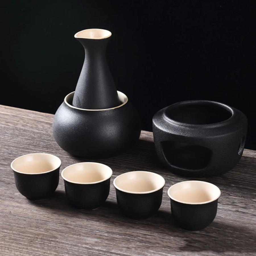Kesoto Sake-Trinkset aus Keramik in Schwarz mit Krug, Tassen, Wärmer und Schale - Bild 2