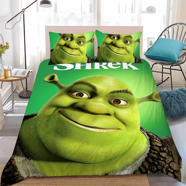 LjqEight Bettwäschegarnitur S-Shrek Cartoon Design, 3-teilig, Farbe: Grün, B/H: 135 x 200 cm - Bild 1