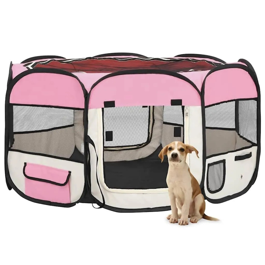 vidaXL Faltbarer Welpenlaufstall mit Tragetasche Rosa B/T/H: 125 x 125 x 61 cm - Bild 2
