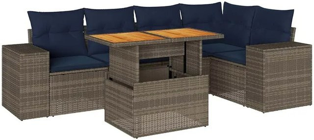 vidaXL 6-teilige Garten-Sofagarnitur aus grauem Poly-Rattan mit Kissen und Akazienholz - Bild 1