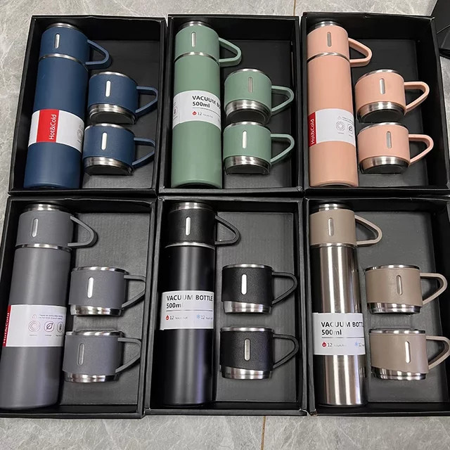 DHDH Edelstahl-Vakuumflasche mit Tasse in Pink, 500 ml Thermoskanne für Büro und Outdoor - Bild 1