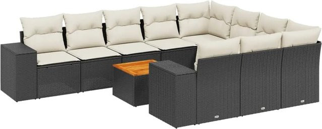 vidaXL 11-teilige Garten-Sofagarnitur aus Poly-Rattan und Akazienholz in Schwarz mit Kissen - Bild 1