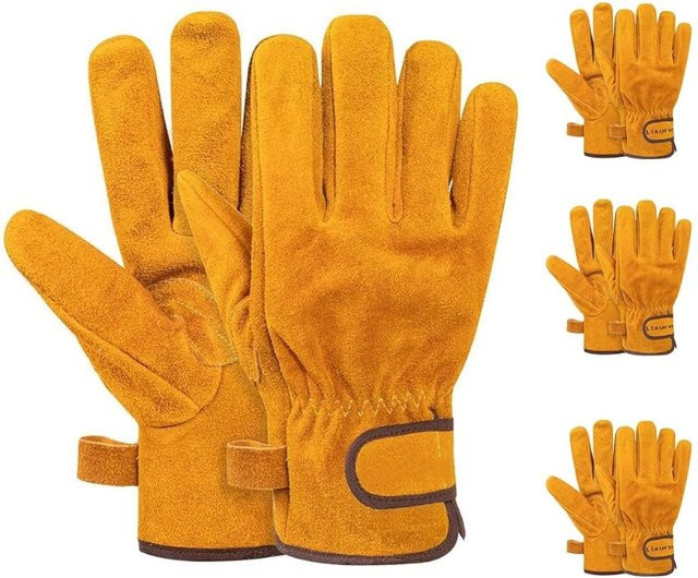 YUMARCH Herren-Arbeitshandschuhe aus Rindsleder mit verstärkter Handfläche und verstellbarem Handgelenk für Gartenarbeit, Bauernhof und Kettensägen - Bild 1